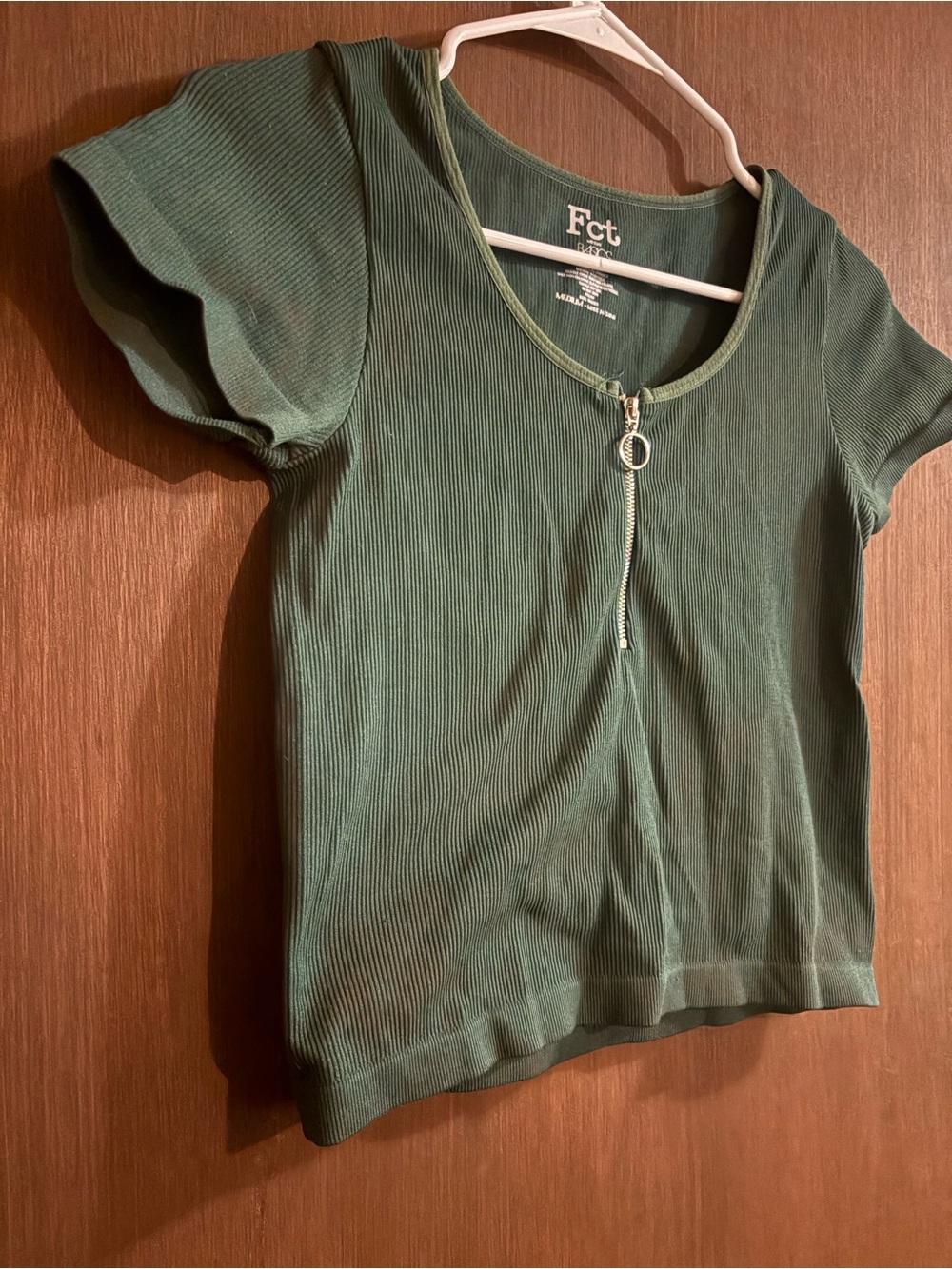 Fct Green Ribbed Zip-Front Crop Top - Picture 3 of 5